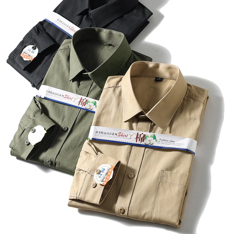 

Heavyweight Long Staple Cotton Comfortable Pure Color Men's irt for Commuting Faionable Urban Sle Stand Fit Spring