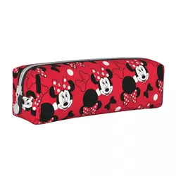 Estuche de lápices de Mickey y Minnie para estudiantes, caja de bolígrafos con pajarita roja creativa, bolsas de lápices de gran capacidad, papelería de regalo de oficina