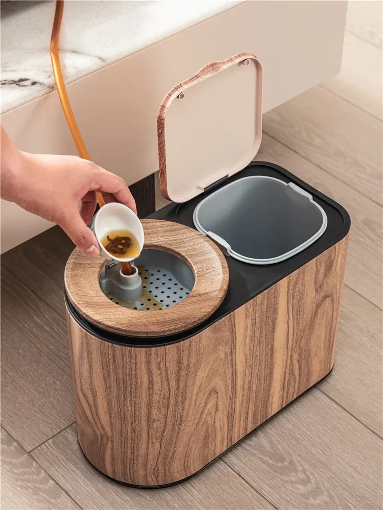 High-end Chinese tea bucket retro smart luxury tea residue bucket tea bucket wet and dry separation trash can teahouse