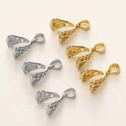 2/4Pcs 18K Gold Color Plated Zircon Pendant Pinch Clip Bails with Solder-On Pendant Bail For DIY Jewelry Making Accessories
