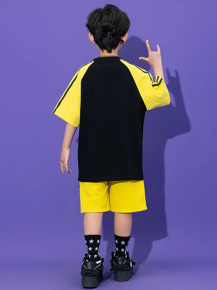 Costume de danse Hip Hop pour enfants, jaune et rouge, tenues de scène Kpop Hiphop pour filles et garçons, vêtements de spectacle de Jazz Rave