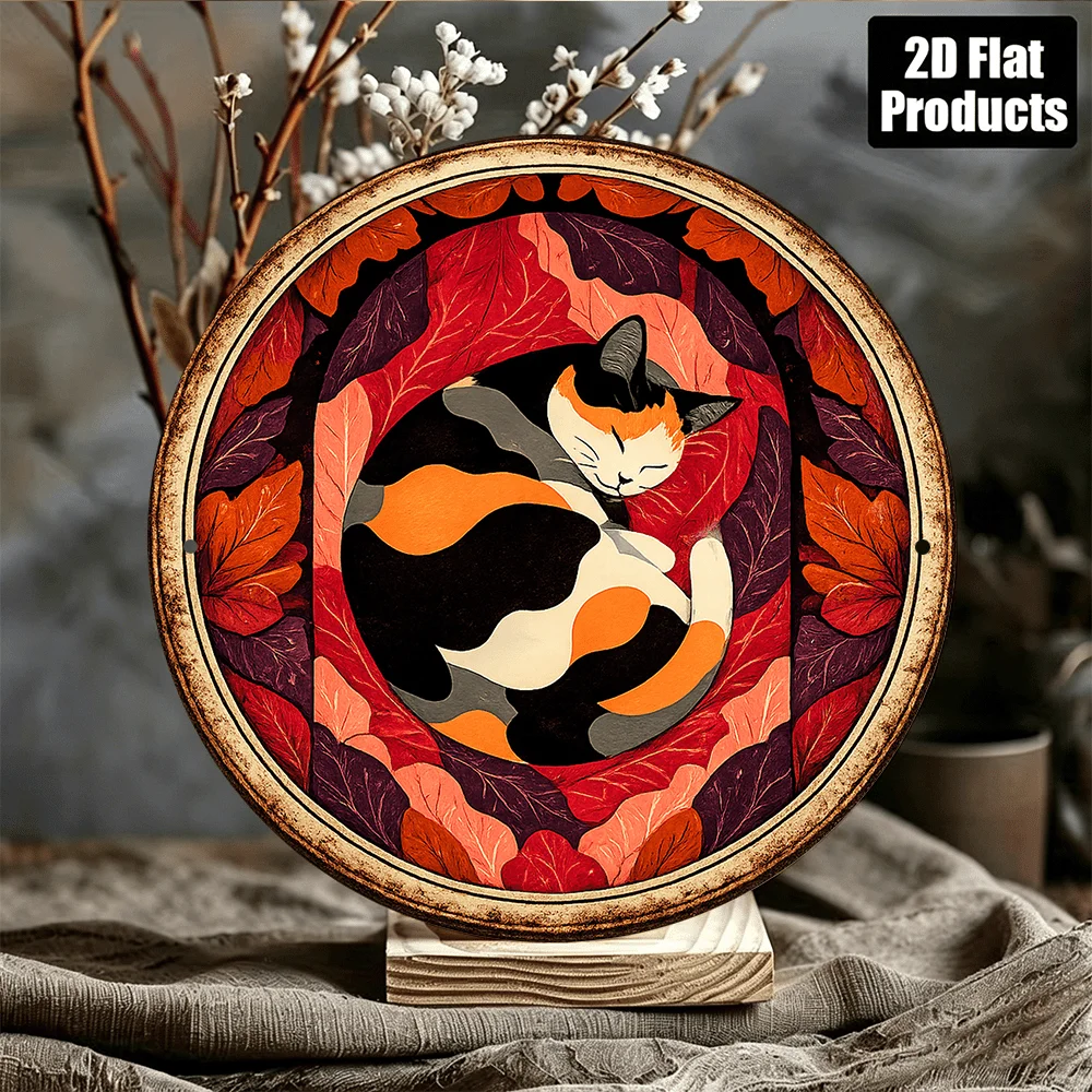 2D Flat Round Sign, Vintage Plaque Featuring a 