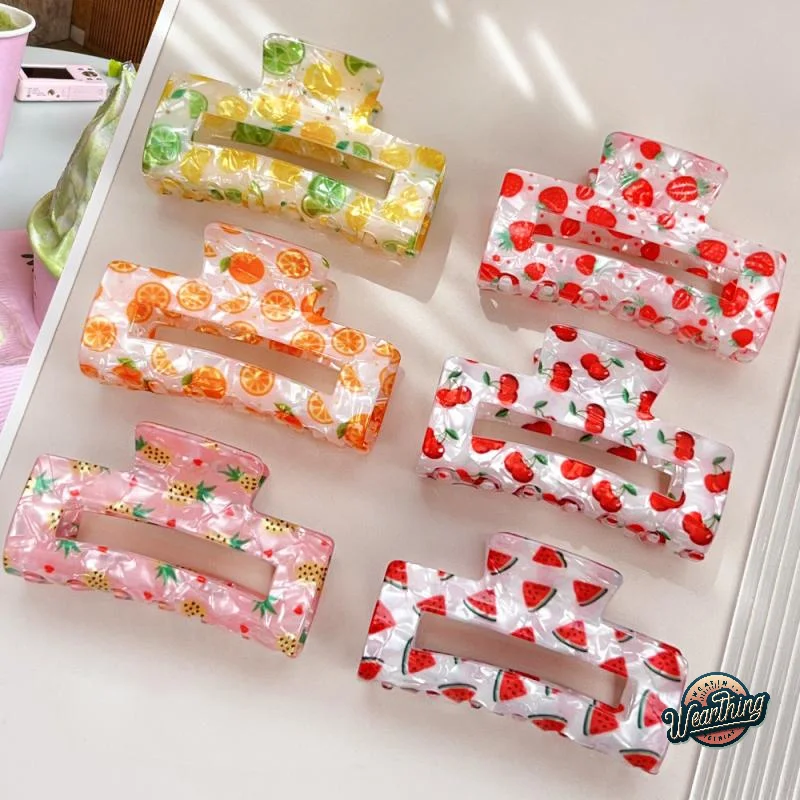 

Chic Valentine's Day Hair Accessories with Lemon Print; Summer Fruit-Inspired Colorful Hair Claw Clips for Women