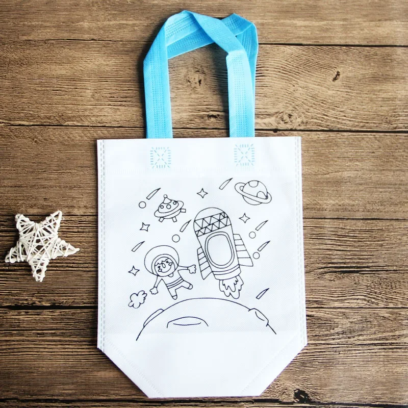 Educational DIY Coloring Bag for Kids Reusable Non-Woven Drawstring Pouch Bag Creative Design Large Capacity Baby Stuff Bag