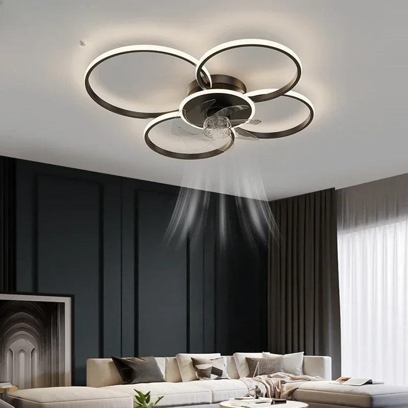 Modern Ceiling Fan Lamp LED With Remote Control Adjustable Speed Dimmable Flower Shape For Living Room Bedroom Ceiling Light