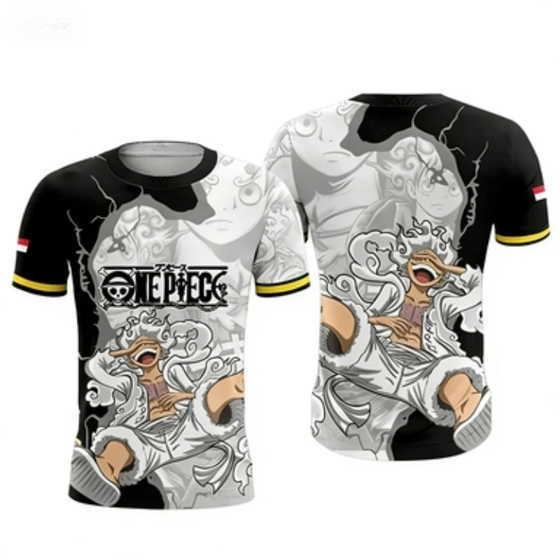 Camiseta Deportiva con Cuello en V y Estampado de Manga de One Piece Gear 5 Nika Luffy, Camiseta de Manga Corta con Estampado 3D, Unisex, Estilo Anime, Casual, para la Calle