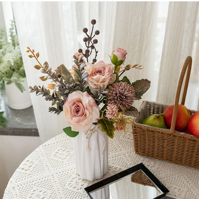 

4PCS Artificial Flowers Silk Peony Hydrangea For Living Room Home Decoration Wedding Bride Bouquet Rose Fake Plants