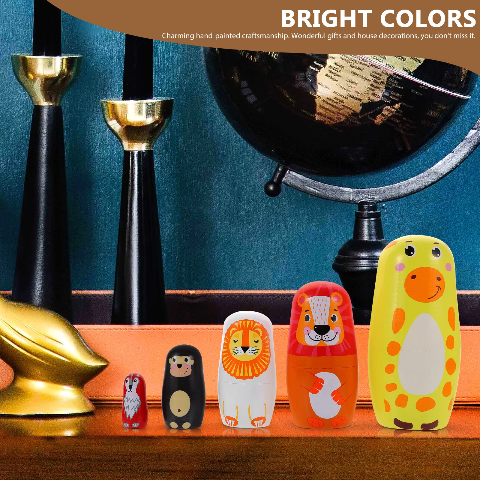 

1Set Giraffe Nesting Hand-Painted Colorful Cartoon Animal Design Home Office Cafe Decoration Russian Nesting