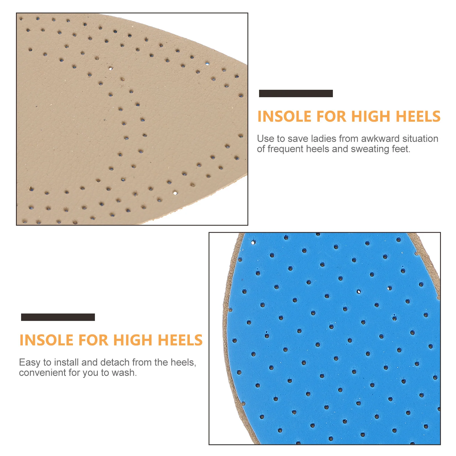 

2Pairs Anti-Loose Cow Insoles Breathable Detachable Shoe Pad for High Heels Anti-Sweat Shoe Mat Insole for High Heels