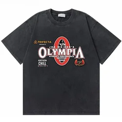 Washed Vintage Olympia Gym Fitness Pump Cover Graphic T-shirt Men Fashion Casual Tshirt Male Cotton Oversized Short Sleeve Tees