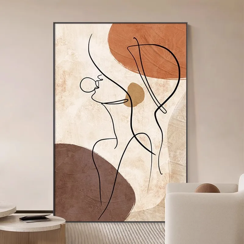 Modern simple living room decorative painting abstract art line sofa background floor painting character entrance entrance