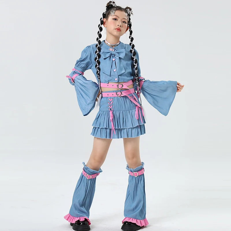 New Children'S Jazz Dance Outfit Kids Pink Dance Suit Girl'S Group Hip Hop Performance Costumes Model Runway Show Attire XH143