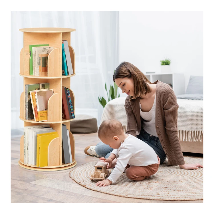 

Wooden Rotating Bookshelf Montessori Revolving Bookcases Storage Home Furniture Decoration for Kids