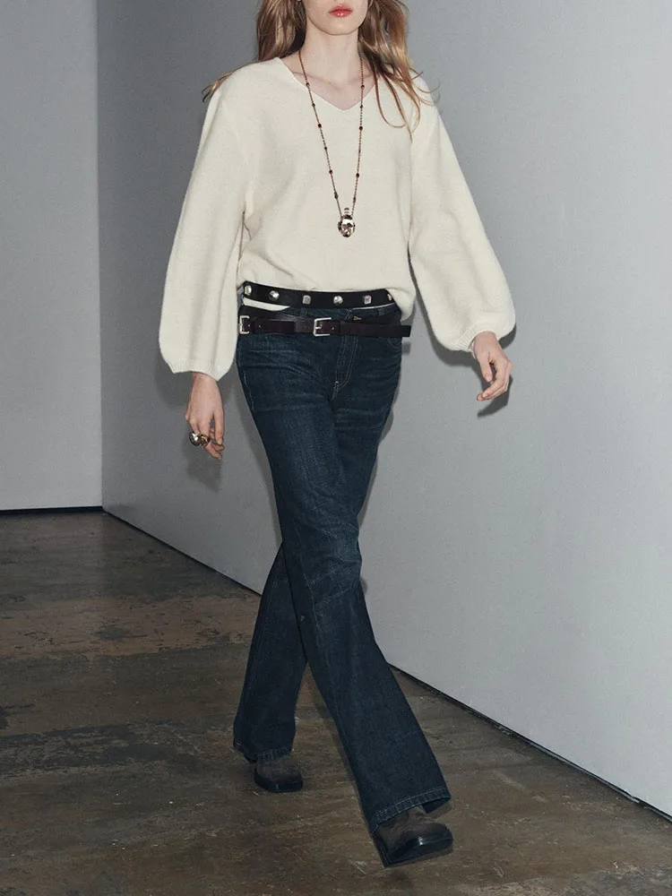 ملابس نسائية أنيقة وعصرية من التريكو بأكمام منتفخة، إصدار جديد لخريف 2025، أزياء نسائية بأسلوب عرقي، ملابس مسرحية راقية للسيدات