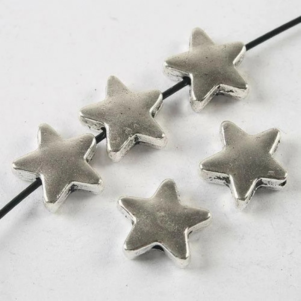 Cuentas espaciadoras de estrella de tono plateado oscuro, 10 piezas, 13x13mm, H3683