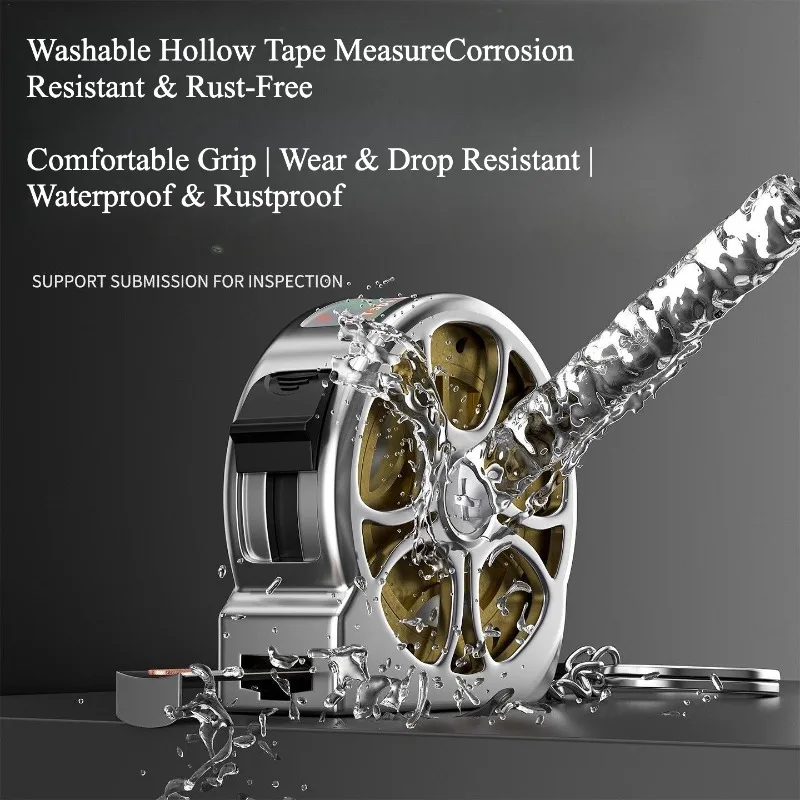 Mini Outdoor EDC Tape Measure Hollow Stainless Steel Portable Pocket Ruler Tool with Keychain for Camping Hiking Travel