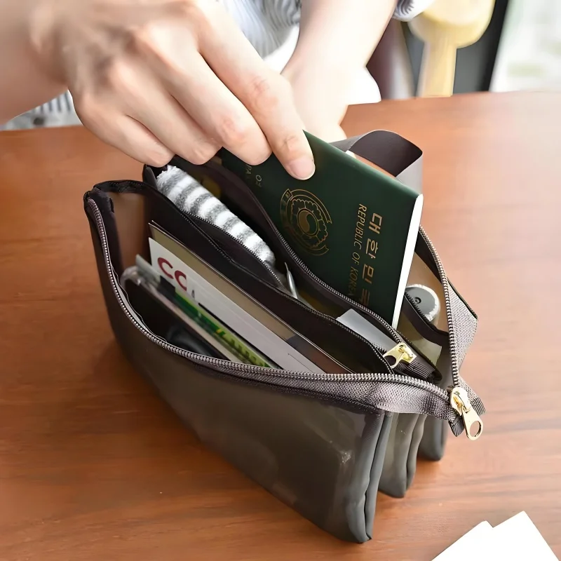 Borsa per il trucco in rete, grande capacità, borsa per il lavaggio semplice e portatile, borsa per il viaggio d'affari - borsa multiuso per riporre oggetti