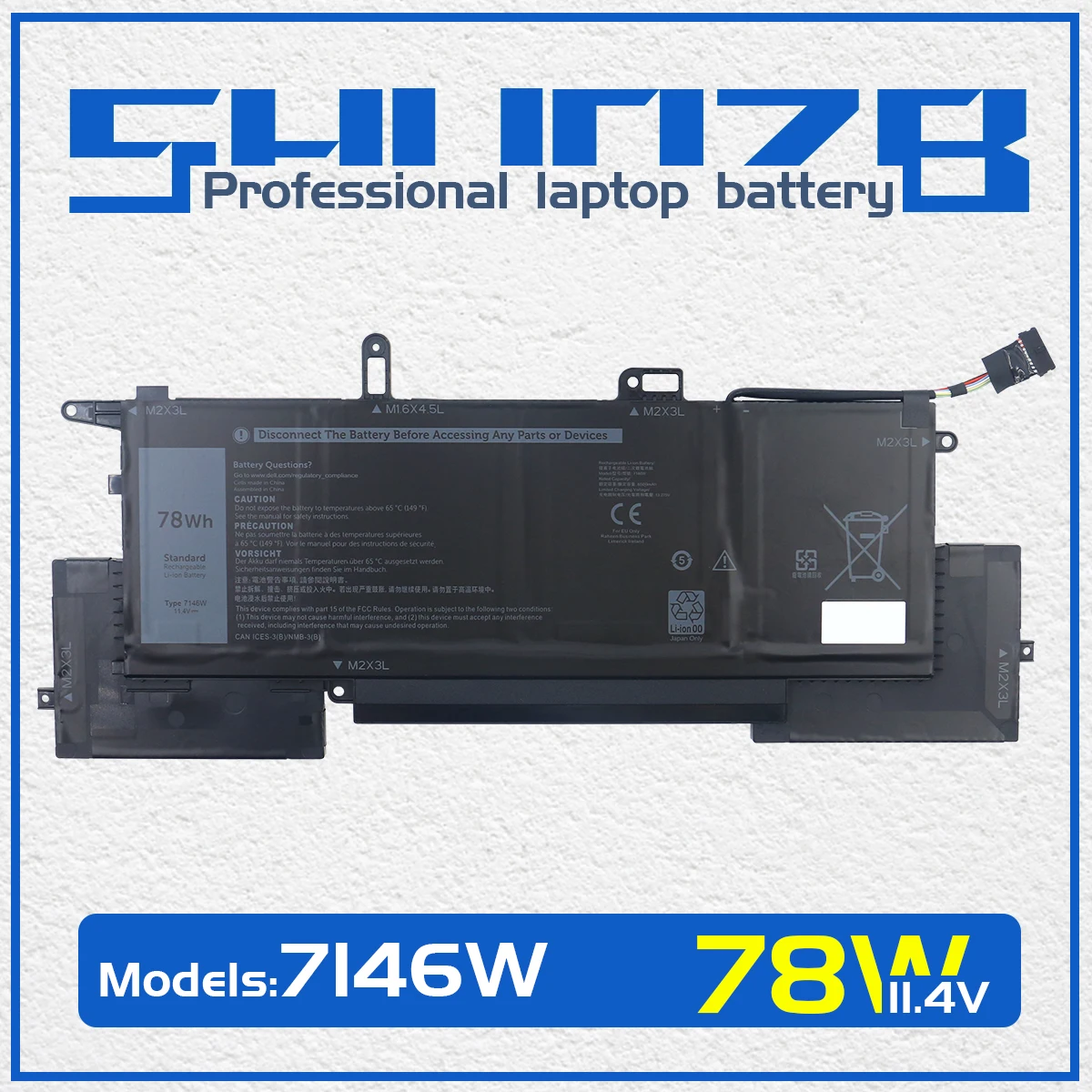 SHUOZB 7146W Laptop Battery For Dell Latitude 7400 2-IN-1 9410 Series 0C76H7 C76H7 G8F6M 11.4V 78Wh 6500mAh Free tools