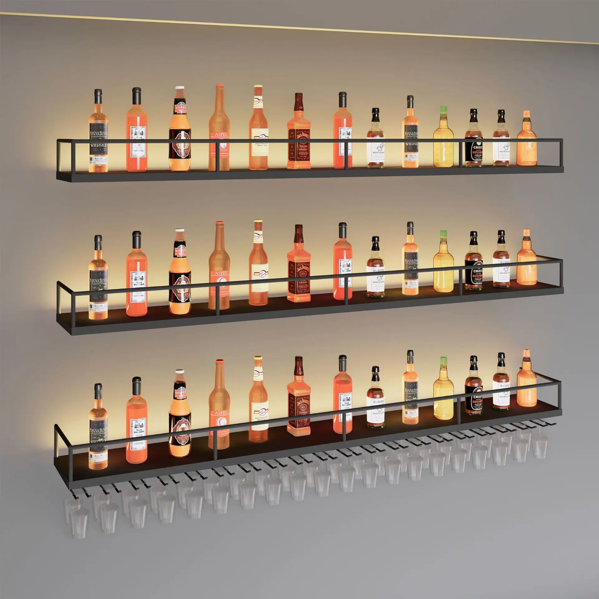 Restaurant simple wall-mounted wine rack bar bar background wrought iron hanging cabinet rack  glass upside down rack