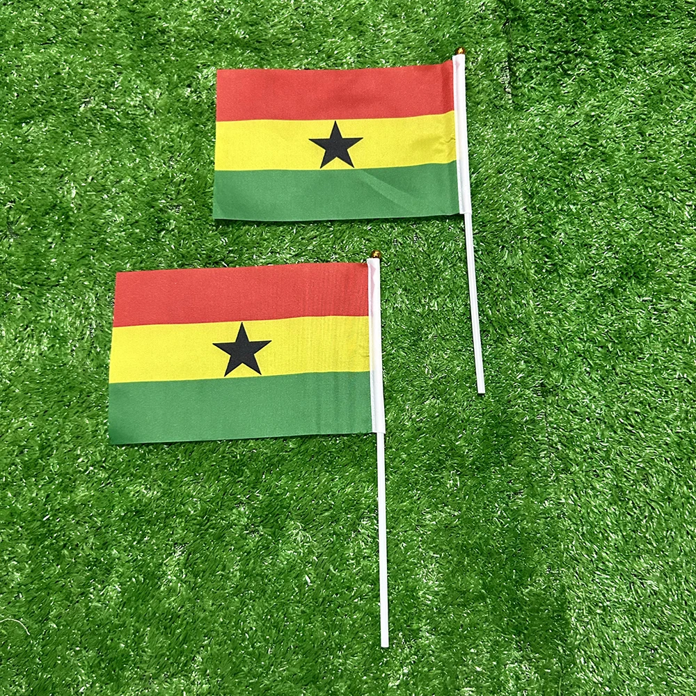 SKY FLAG Ghana hand Flag 10/20/50/100pcs 21*14cm  Ghana Hand Waving Flags With plastic pole For Sports Activity Home Decor
