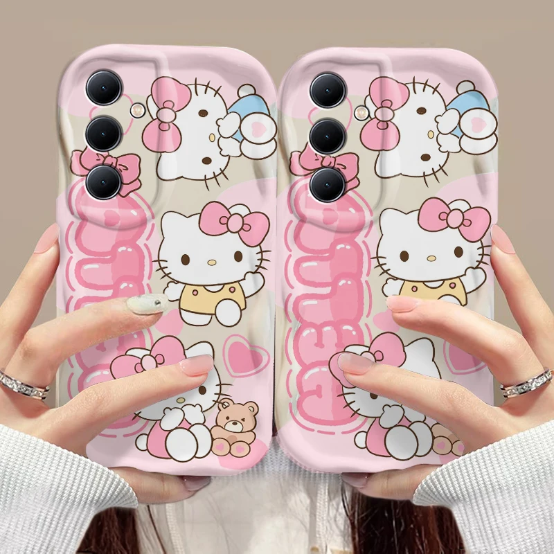 Cute loving Hello Kitty 3D Wave Case For OPPO Realme 12 11 10 9 8 7 7i 6 5 Pro Plus C67 C55 C31 C35 C11 C12 C15 C20 C21Y Cover