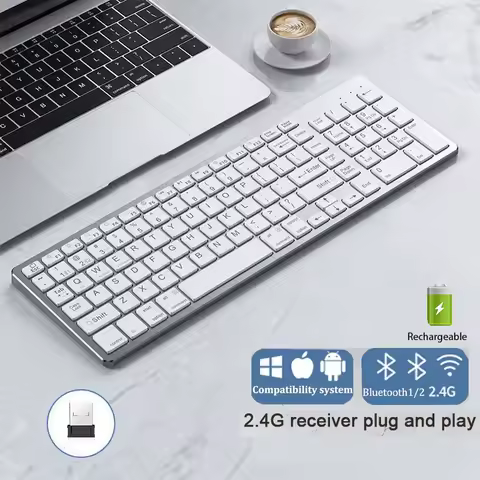 Russian/Hebrew/Spanish/Portuguese/Korean Bluetooth 5.0 &amp; 2.4G Wireless Rechargeable Keyboard For Tablet iPad PC Android IOS Win