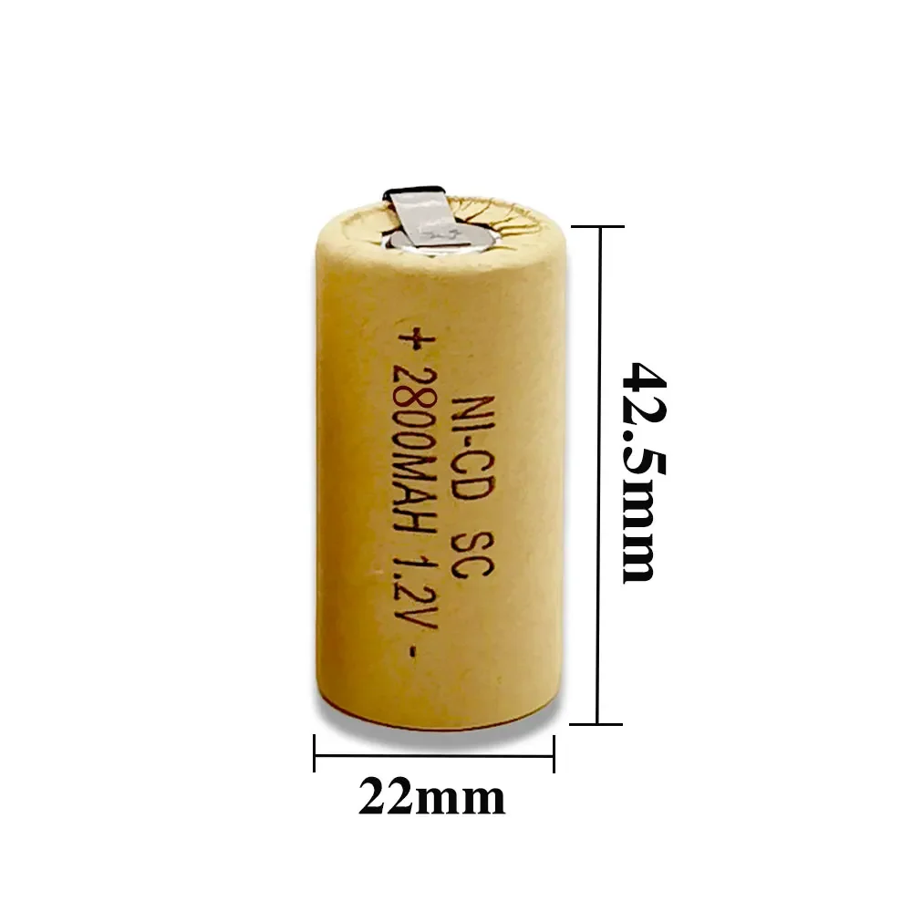 Baterias recarregáveis do SC da broca elétrica, baterias da chave de fenda, SubC, Ni-Cd, 1.2V, 2200mA, 2800mAh, 2-20Pcs