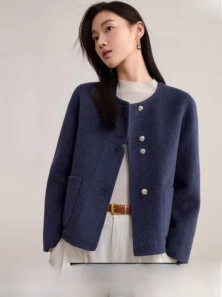 

Double-Faced Woolen Coat Women's ort Sle Winter Faion Thiened Commute round Ne Buttoned Long Sve Warm Outerwear