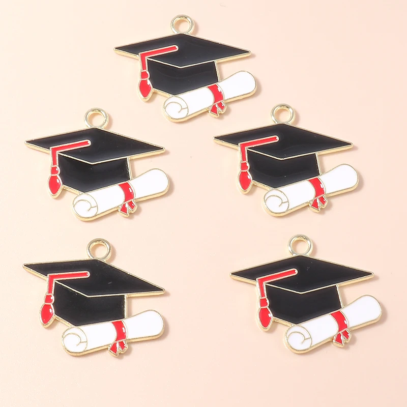 10pcs Enamel Graduation Ceremony Professor Students Mortarboard Charms for Necklaces Earrings DIY Jewelry Making Accessories