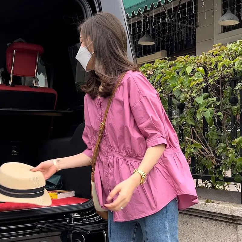 Chemise et chemisier rose boutonné pour femme avec manches, vêtements élégants, confortable, XL, Y2K, nouvelle tendance, M, S, 2024