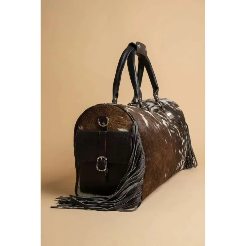 Premium Cowhide Leather Duffel Bag, Luxury Portability for Sports and Fitness Weekends, Polyester Lining, Suitable for Gyms