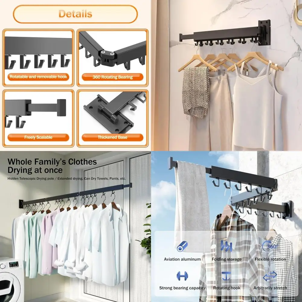 

Компактная настенная складная сушилка для одежды с выдвижными J-образными крючками