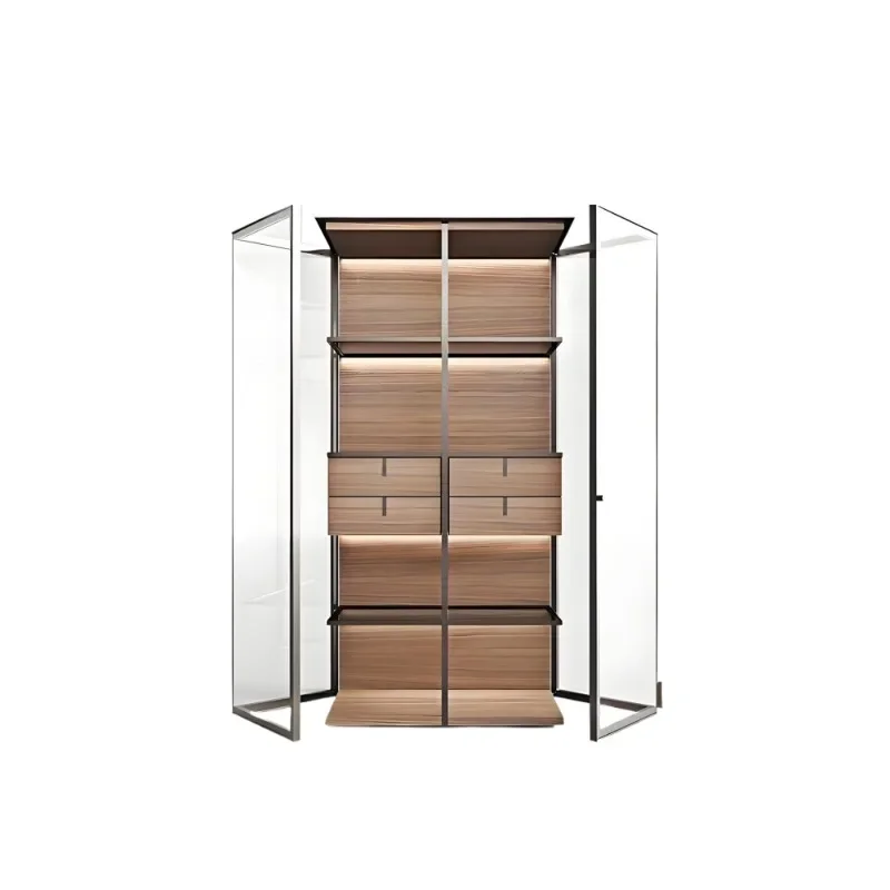 Minimalist glass double-open aircraft cabinet, high-end dining side cabinet, living room figure display cabinet, wine cabinet