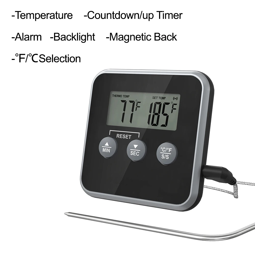 Kitchen Digital Cooking Thermometer Meat Food Temperature For Oven BBQ Grill Timer Function with Probe Heat Meter for Cooking