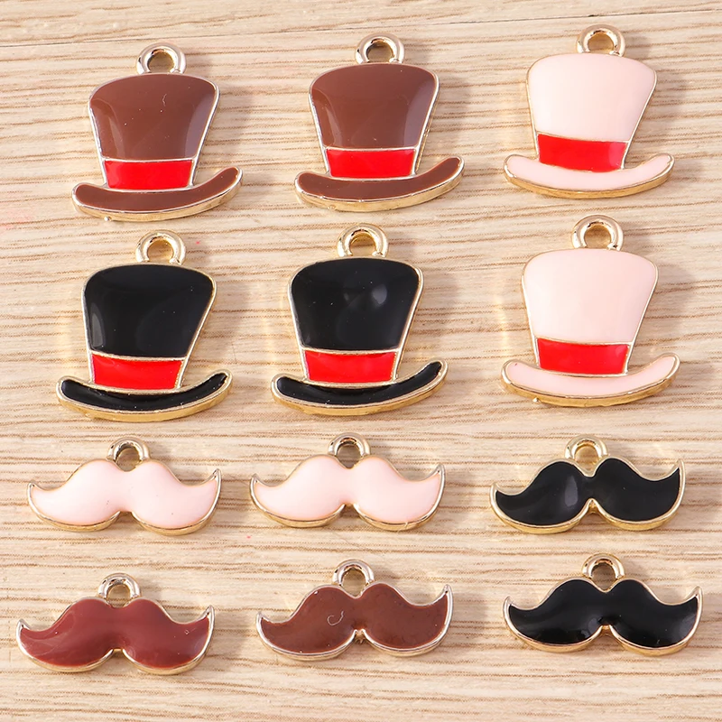 Tusember 10 Stück Emaille-Anhänger mit Gentleman-Hut, Schnurrbart, Bart und Sonnenbrille für die Herstellung von niedlichen Ohrringen, Armbändern und Schmuck – Detail 1