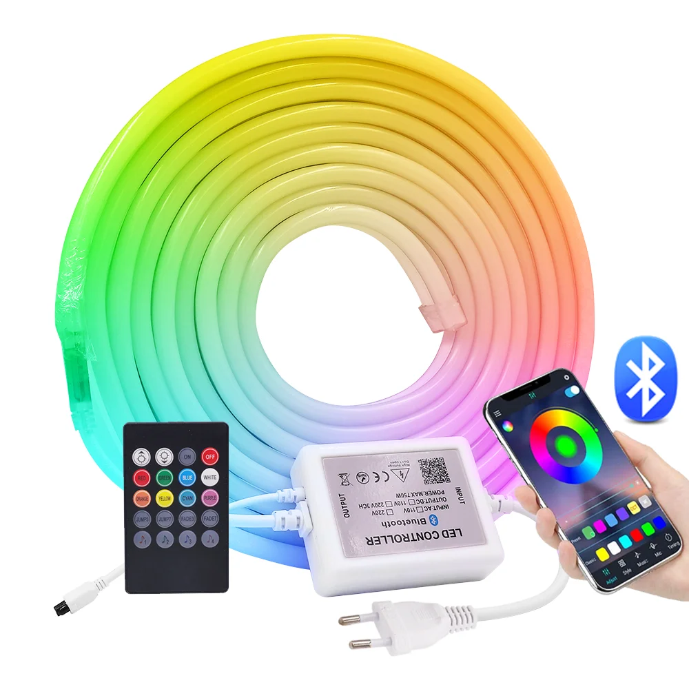 EU 220V LED Neon Light RGB Tuya WiFi Bluetooth APP Control Neon Rope Light Flexible Waterproof Ribbon Tape 5050 2835 LED Strip