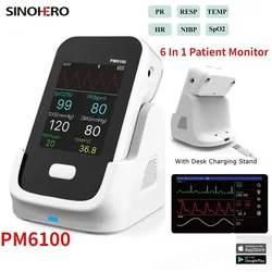 Handheld 6 Parameters Vital Signs Monitor for Adult Portable Patient Monitor SpO2,PR,HR,ECG,RESP,NIB Support Bluetooth Conect