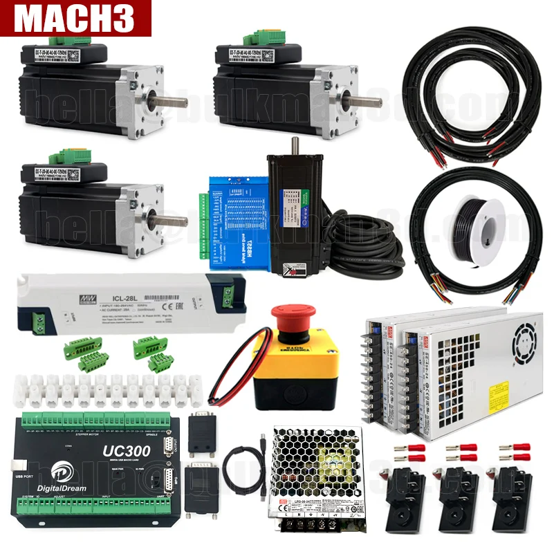 UC300 Mach3 4-Axis CNC Controller Kit with IHSV57 180W 3000rpm Servo Motors MeanWell 450W for ULTIMATE Bee QueenBee Pro Lead CNC