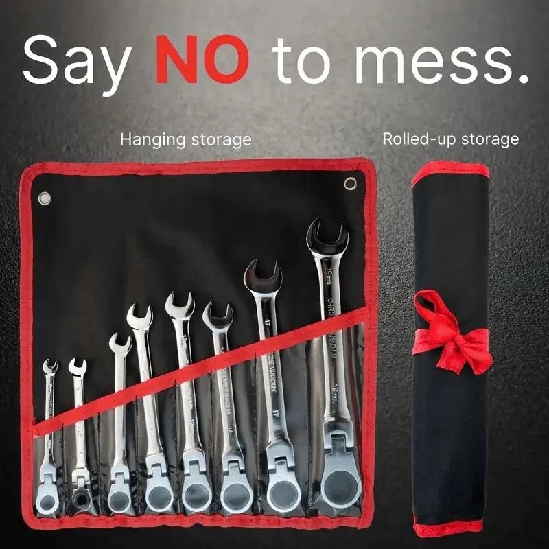 مجموعة مفاتيح ربط برأس مرن مكونة من 12 قطعة، مجموعة مفاتيح تصعيد، متري 8-19 مم، 72 سنًا، مجموعة مفاتيح ربط بسقاطة من الفولاذ Cr-V مع حقيبة