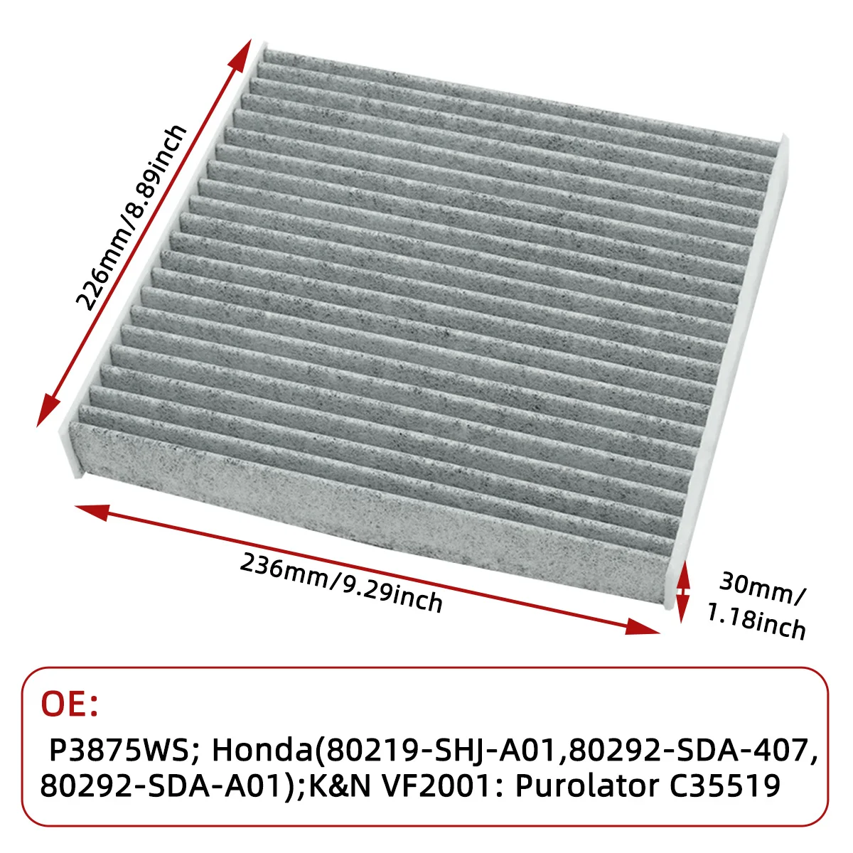 Car Cabin Air Filter for Honda Odyssey 2005-2017 Auto Filters Carbon Fiber P3875WS 80219-SHJ-A01 80292-SDA-407 80292-SDA-A01