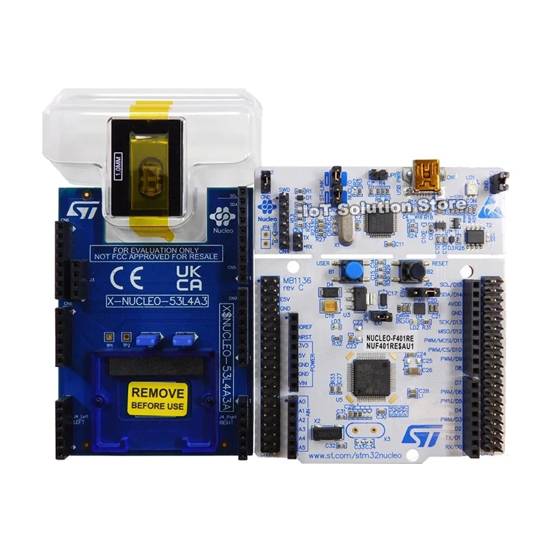 

P-NUCLEO-53L4A3 VL53L4ED STM32 Nucleo pack with X-NUCLEO-53L4A3 expansion board and NUCLEO-F401RE development board