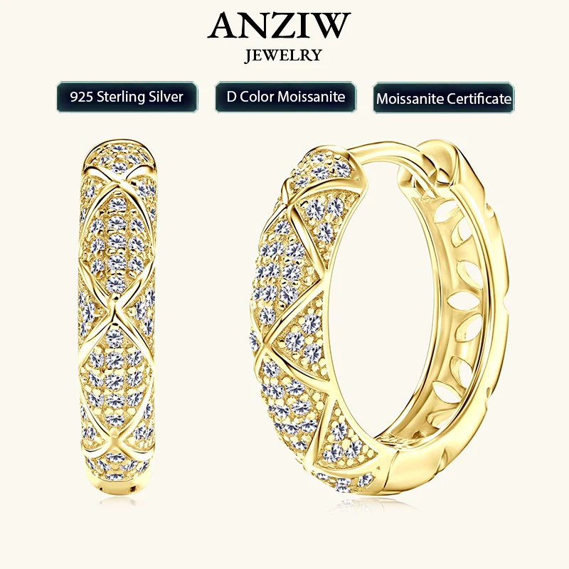 

Anziw 2025 новые серьги-кольца с муассанитом Pave D, серебро 925 пробы для женщин, S925, модные ювелирные изделия, сертифицированные лабораторные бриллианты, подарок
