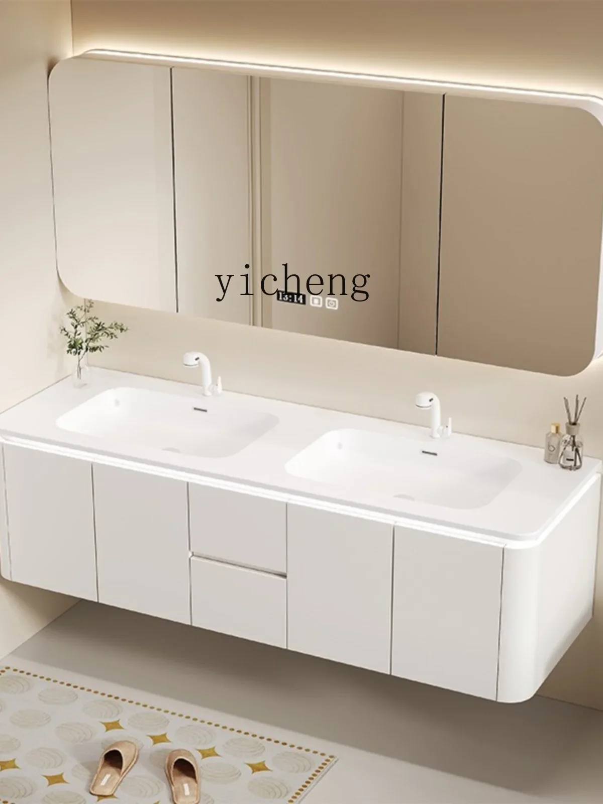 HYS Washbin Bathroom Cabinet Rounded Ceramic Wash Basin Cabinet Combination Bathroom Table