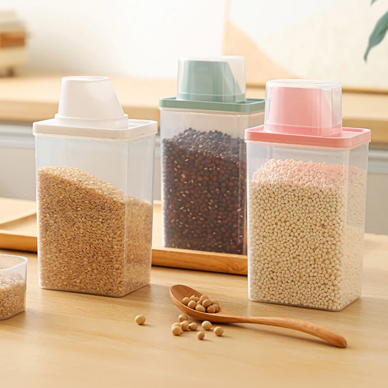 Contenedor hermético para cereales con taza medidora, almacenamiento de granos transparente con boquilla a prueba de fugas, para organización de despensa de cocina