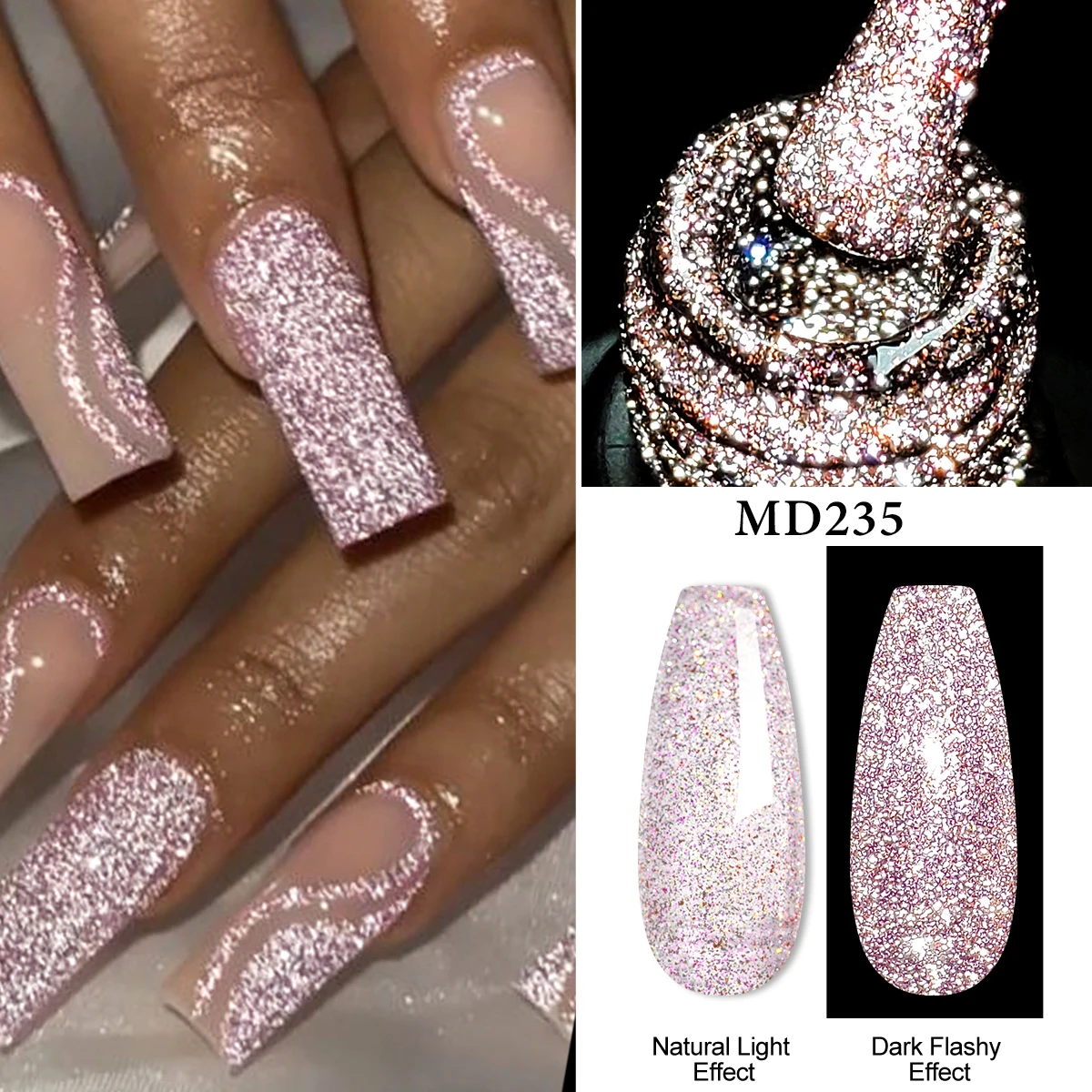 MSRUIOO 8ml Reflective Glitter Nail Gel Polish Sparkling Nail Supplies Long Lasting UV/LED Venris Gel for Spring Summer Nails