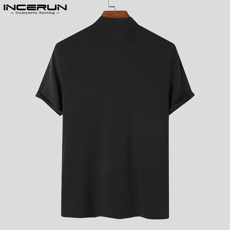 INCERUN maglietta da uomo tinta unita dolcevita 2024 manica corta Fitness abbigliamento Casual da uomo Streetwear tempo libero Camisetas sottile