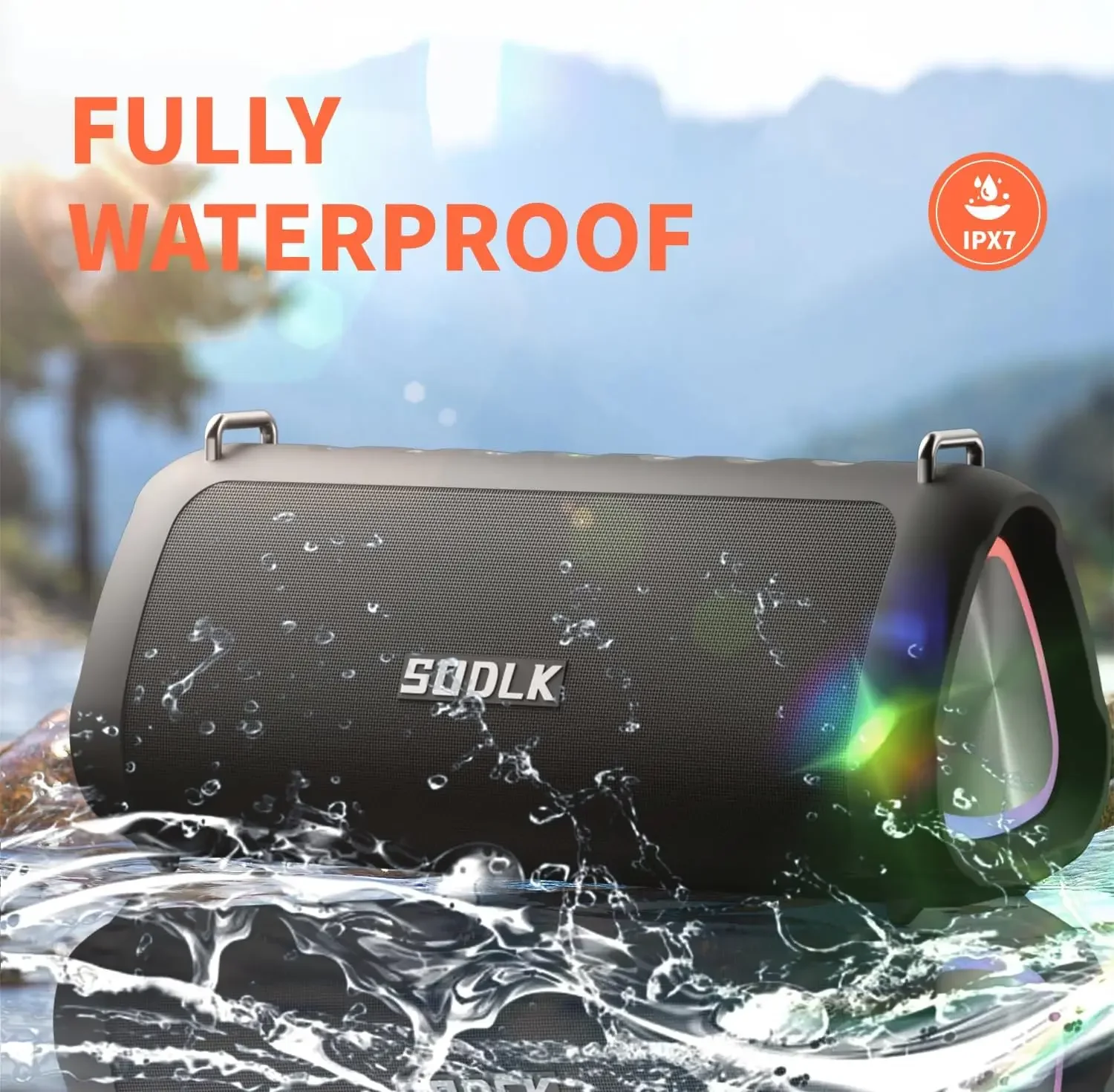 SODLK Portable Bluetooth Speaker 80W IPX7 Waterproof Loud HD Sound Outdoor Bass RGB Lamp Wireless Stereo Pairing USB/TF/AUX Play