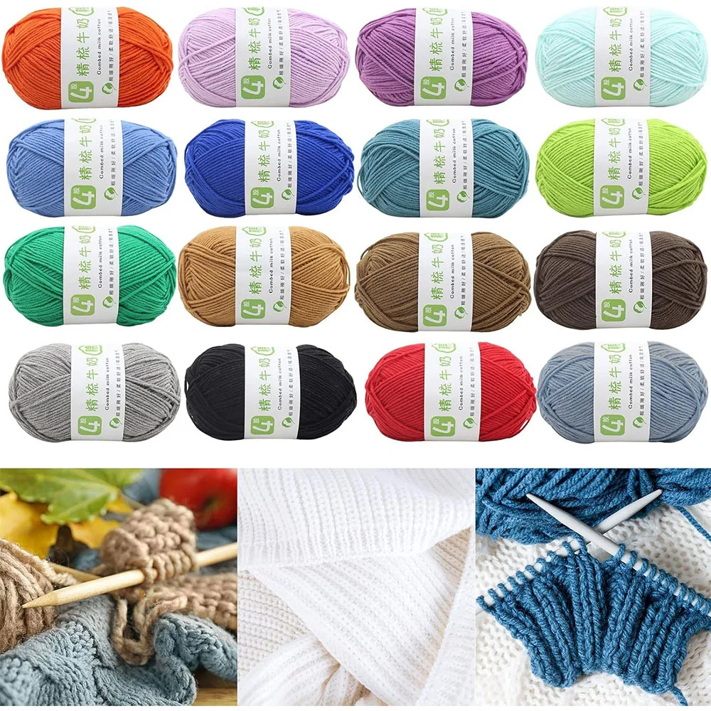 4ply Milk Cotton Knitting Wool Yarn Needlework Dyed Lanas For Crochet Craft Sweater Hat Dolls DIY Knitting Tools 50g