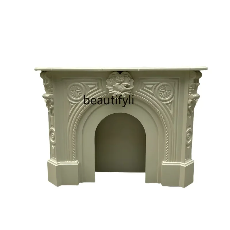 French solid wood carving flower fireplace decorative frame retro porch rack narrow fireplace cabinet