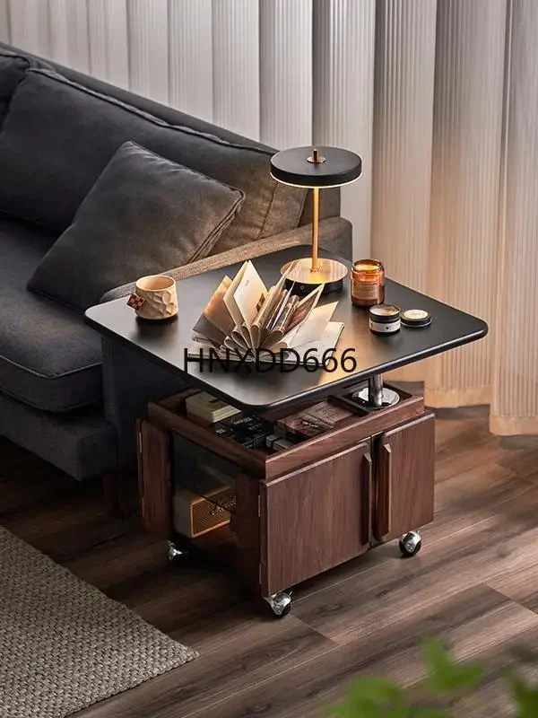 Solid wood lifting rotating side table movable medieval coffee table